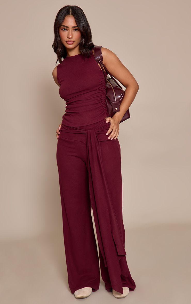 Petite  Drape Detail Wide Leg Trousers Co-ord by PRETTYLITTLETHING