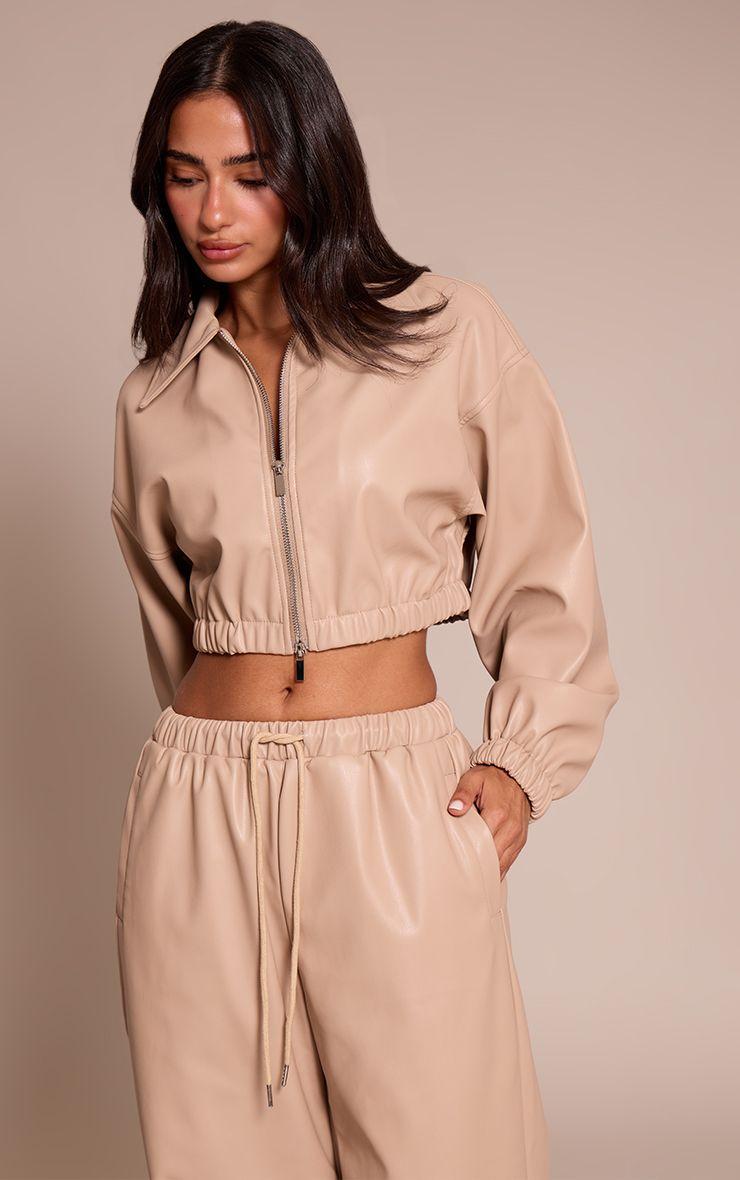 Petite  Faux Leather Cropped Zip Up Jacket by PRETTYLITTLETHING