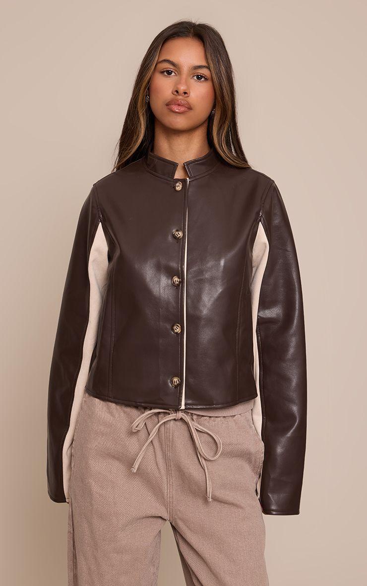 Petite  Faux Leather Panelled Fitted Jacket by PRETTYLITTLETHING