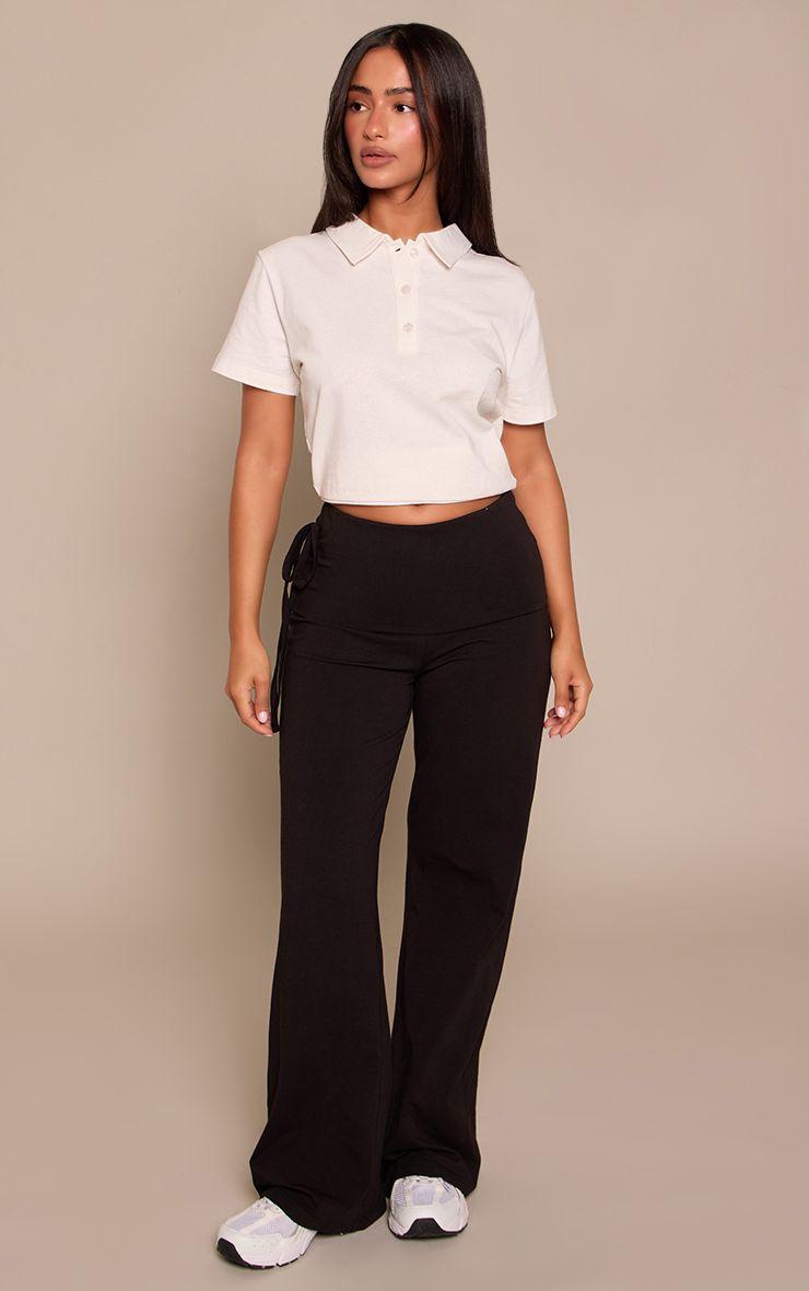 Petite  Foldover Waistband Tie Side Wide Leg Trousers by PRETTYLITTLETHING