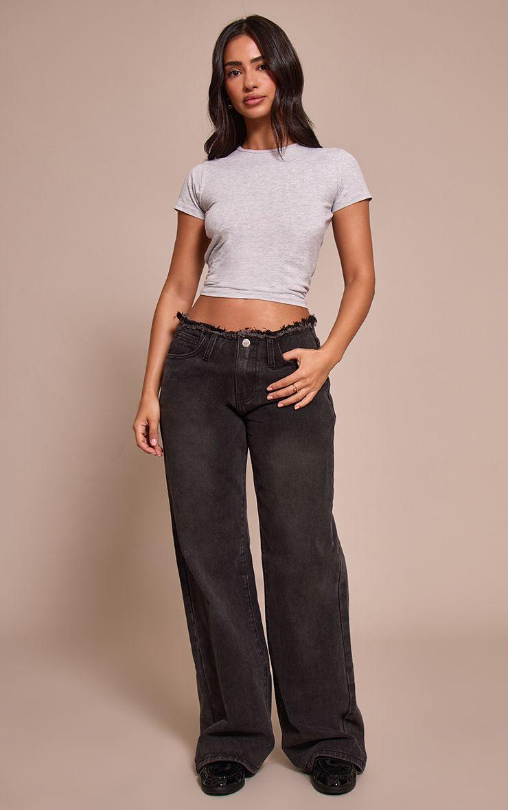 Petite  Fray Waist Low Rise Straight Leg Jeans by PRETTYLITTLETHING