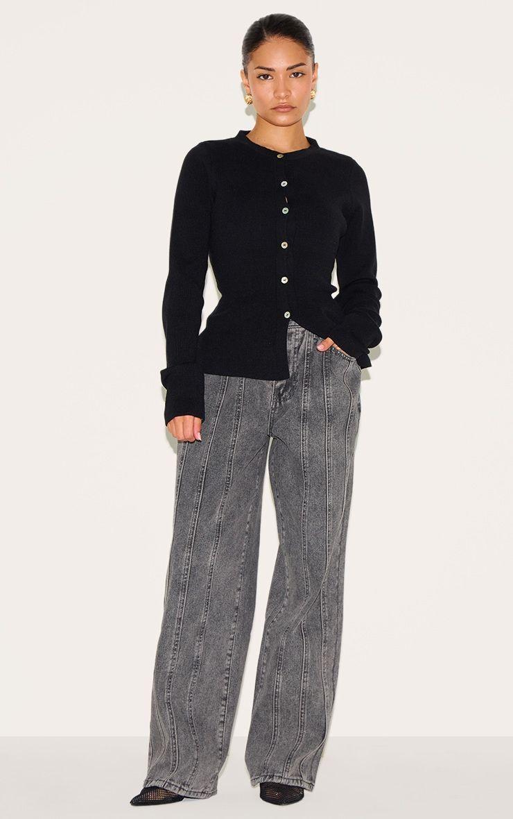 Petite Grey Denim Seam Detail Jeans With Adjustable Straps by PRETTYLITTLETHING