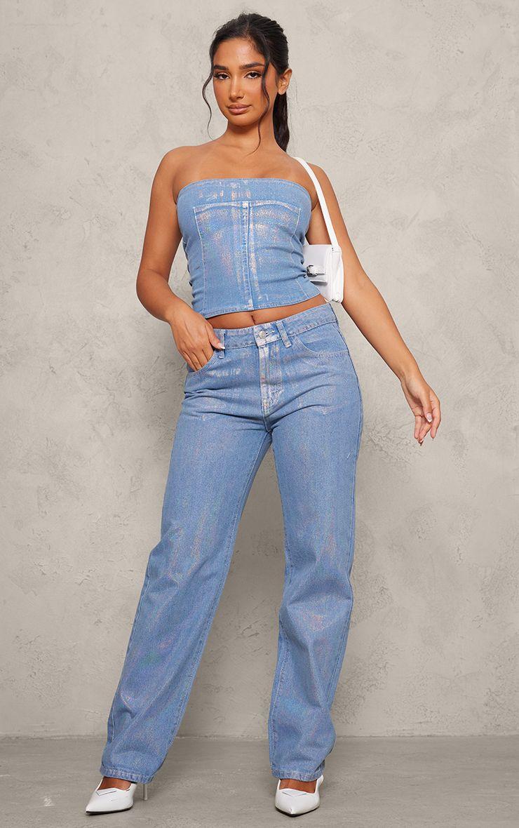 Petite  Iridescent Metallic Denim Jeans by PRETTYLITTLETHING