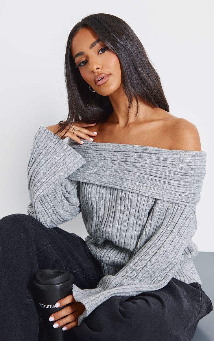 Petite  Knitted Off The Shoulder Jumper by PRETTYLITTLETHING