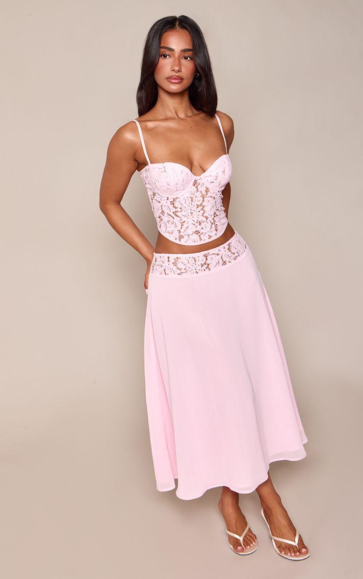 Petite  Lace Waistband Chiffon Midi Skirt Co-ord by PRETTYLITTLETHING