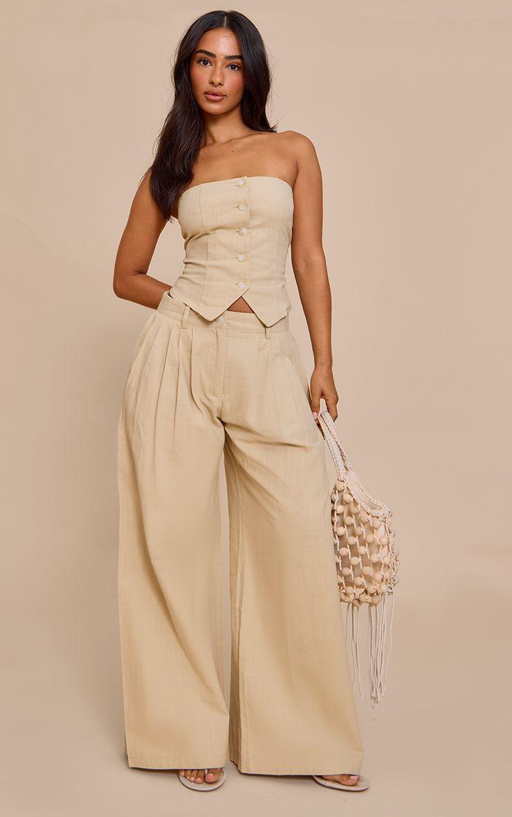 Petite  Linen Look Wide Leg Trousers Co-ord by PRETTYLITTLETHING