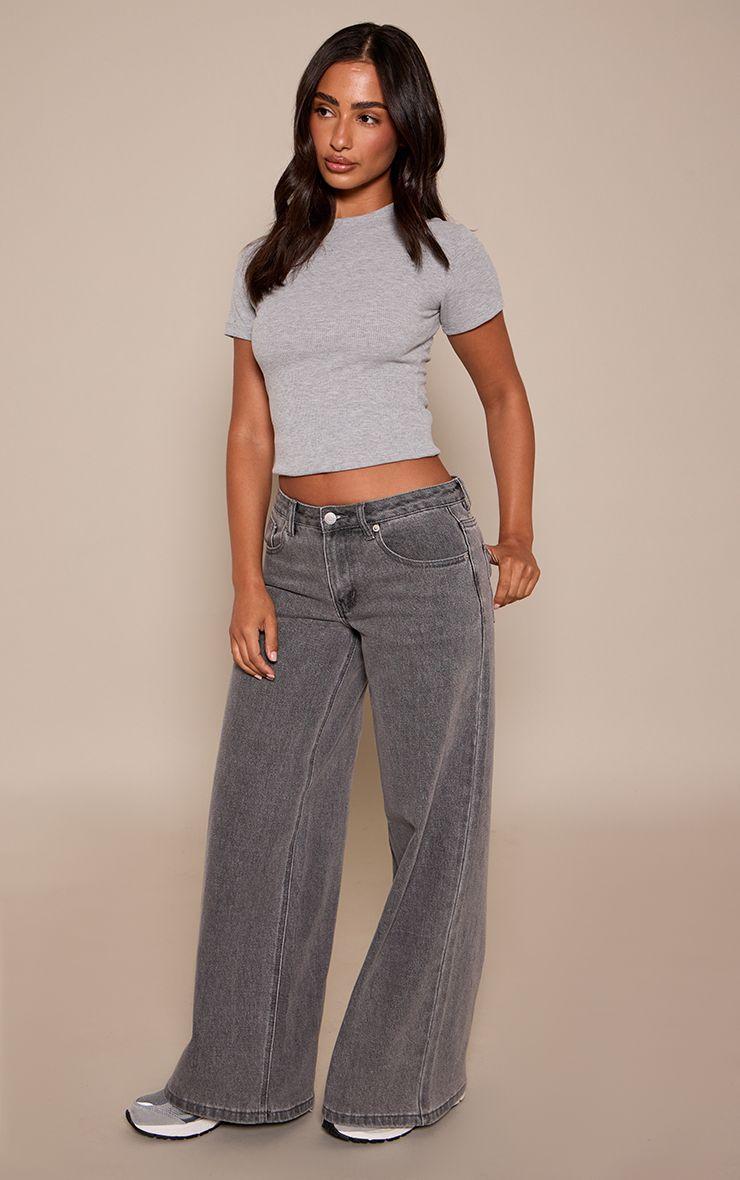 Petite  Mid Rise Stretch Wide Leg Jeans by PRETTYLITTLETHING