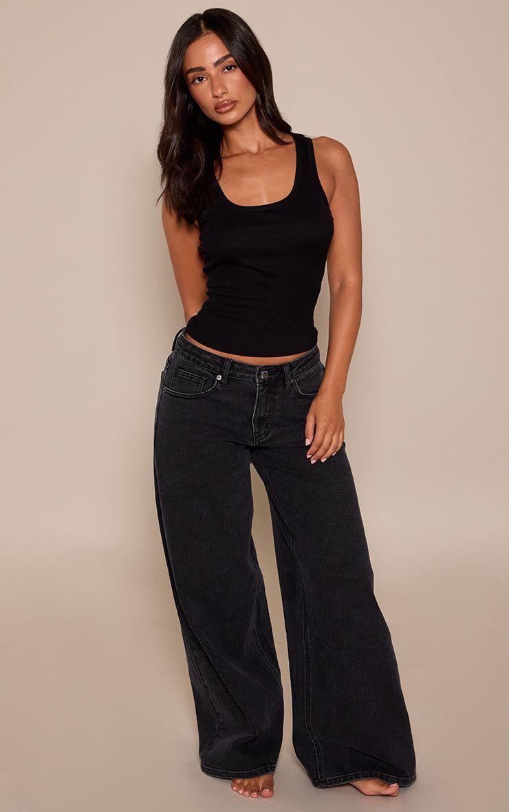 Petite  Mid Rise Stretch Wide Leg Jeans by PRETTYLITTLETHING