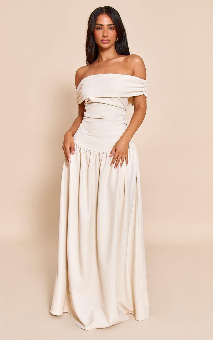 Petite Off Shoulder Pleated Maxi Dress by PRETTYLITTLETHING Petite Off Shoulder Pleated Maxi Dress by PRETTYLITTLETHING
