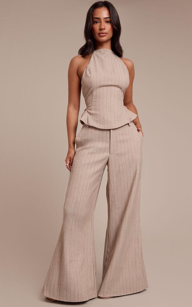 Petite  Pinstripe Wide Leg Tailored Trousers Co-ord by PRETTYLITTLETHING