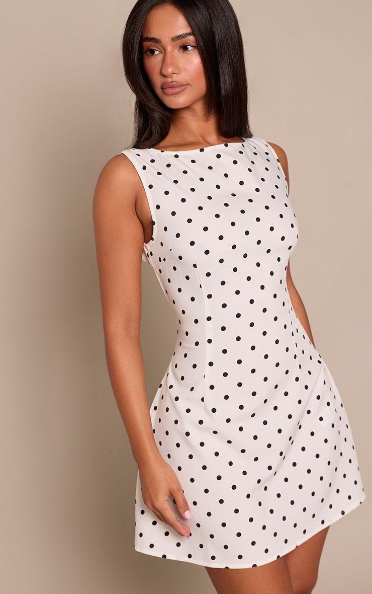 Petite  Polka Dot Linen Look Backless Shift Dress by PRETTYLITTLETHING
