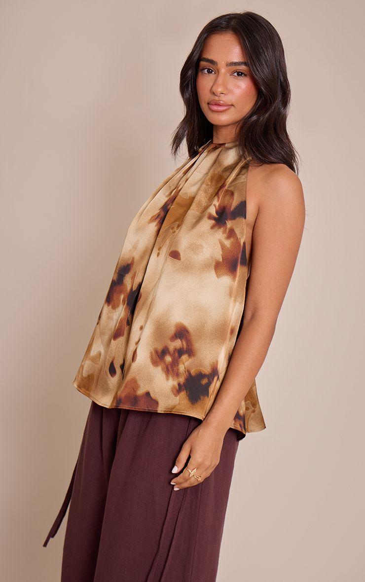 Petite Printed Pleat Detail Tie Back Top by PRETTYLITTLETHING