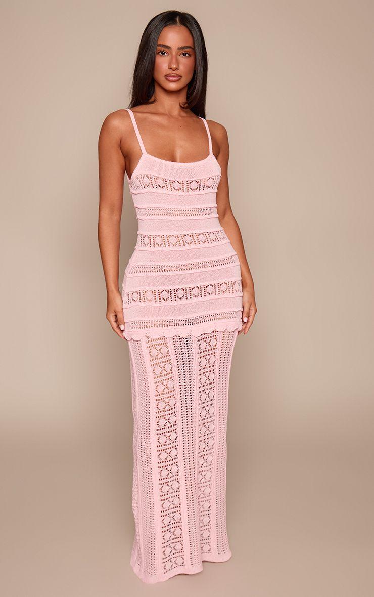 Petite Ribbed Crochet Cut Out Strappy Maxi Dress by PRETTYLITTLETHING Petite Ribbed Crochet Cut Out Strappy Maxi Dress by PRETTYLITTLETHING