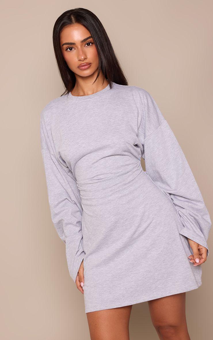 Petite  Ruched Side Long Sleeve Jersey Mini Dress by PRETTYLITTLETHING