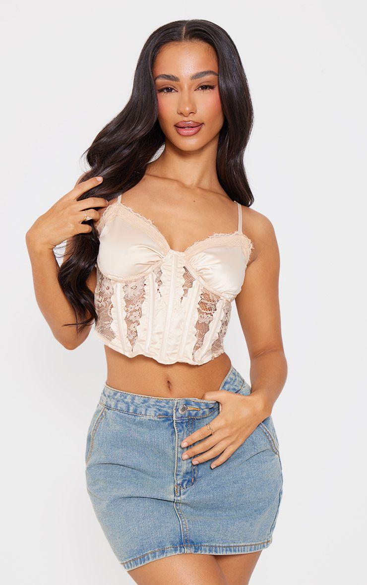 Petite  Satin Corset With Lace Details by PRETTYLITTLETHING