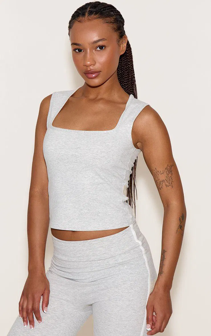 Petite  Sculpt Square Neck Gym Top by PRETTYLITTLETHING