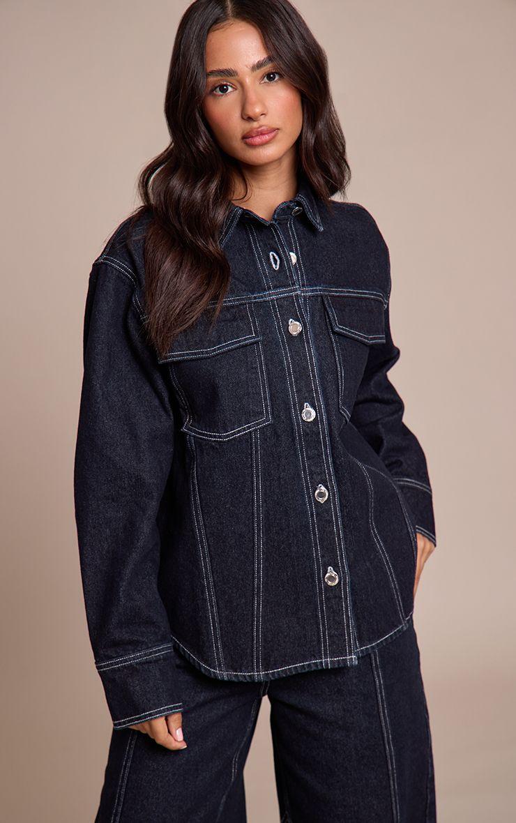 Petite  Seam Detail Denim Shirt Jacket by PRETTYLITTLETHING