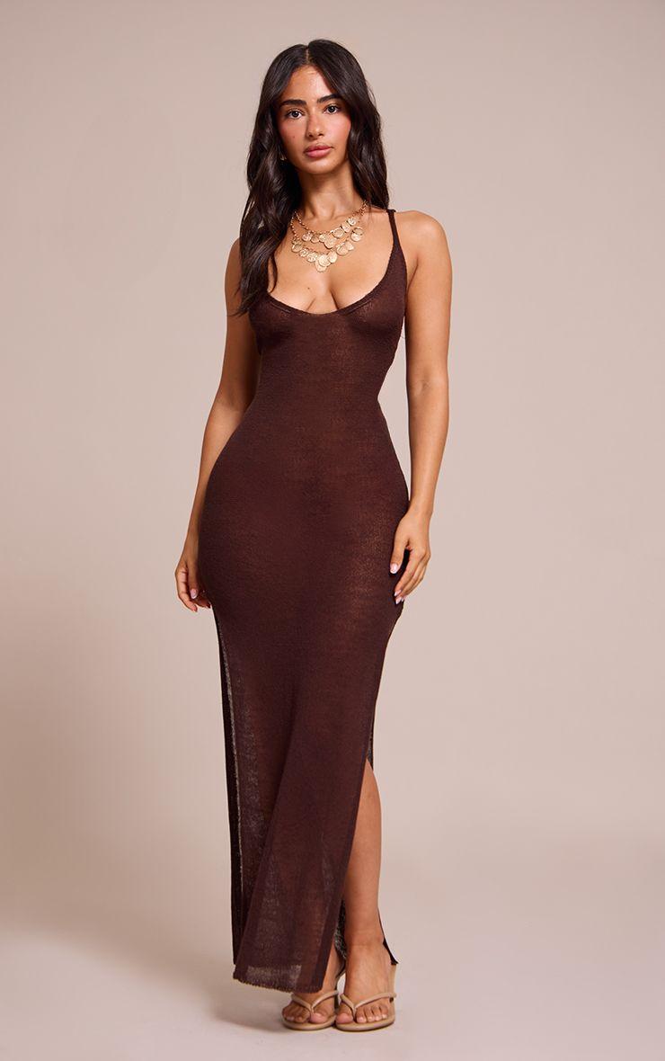 Petite  Sheer Knitted Strappy Maxi Dress by PRETTYLITTLETHING