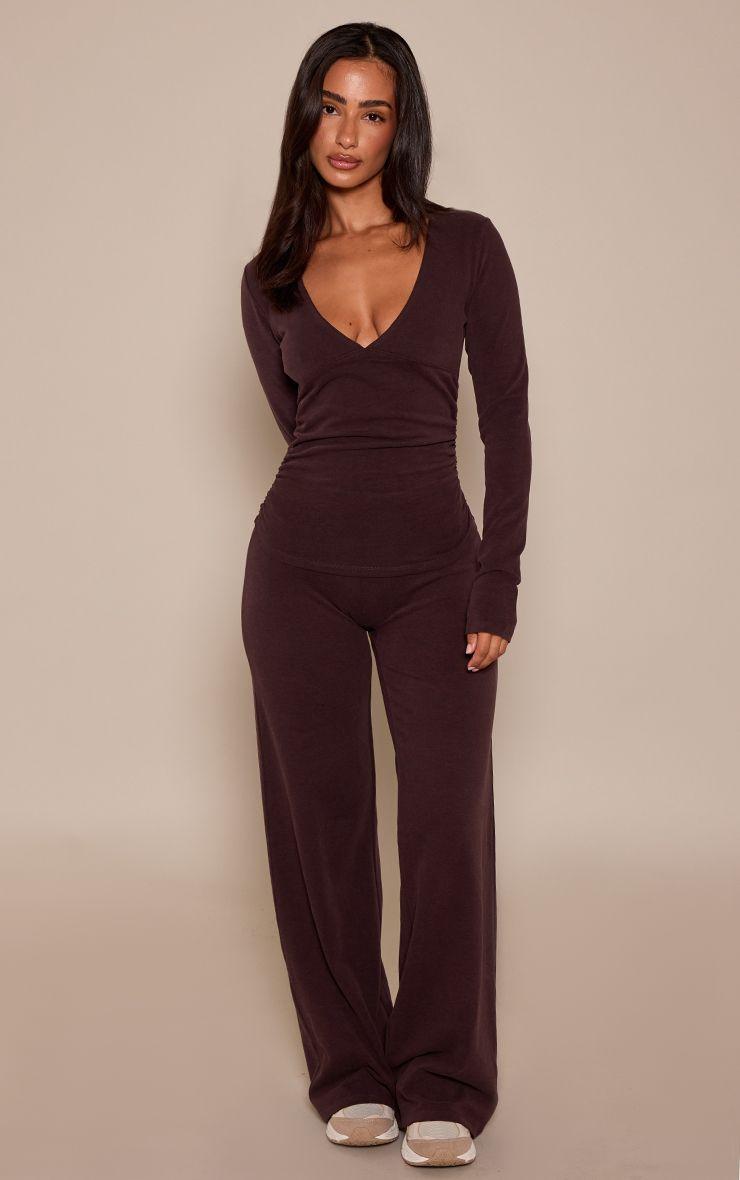 Petite  Soft Cotton Low Rise Straight Leg Lounge Trousers by PRETTYLITTLETHING