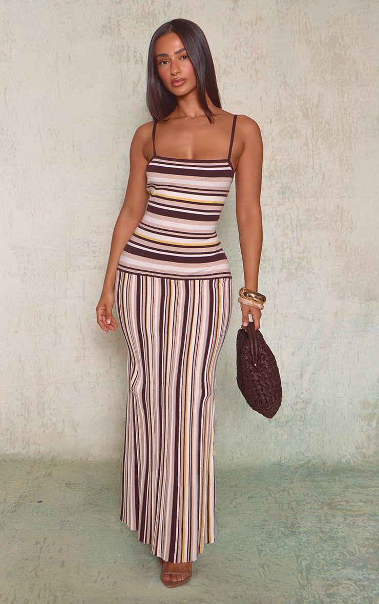 Petite  Stripe Fitted Drop Waist Strappy Knitted Maxi Dress by PRETTYLITTLETHING