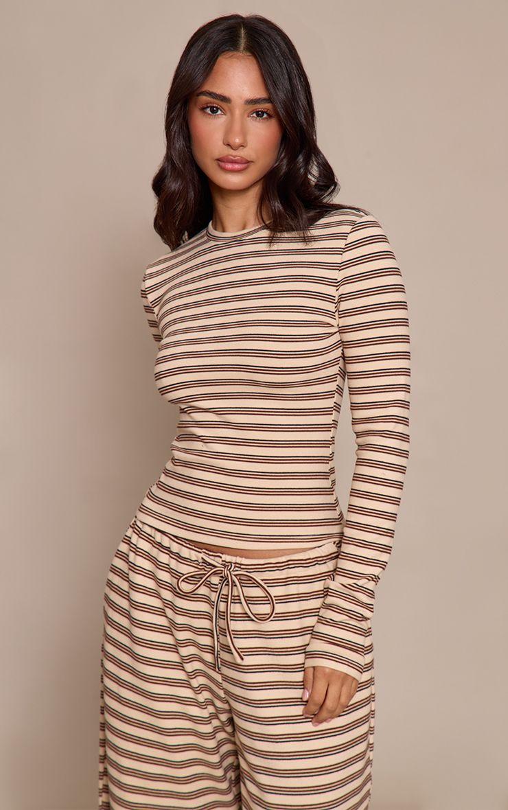 Petite  Striped Soft Fleece Long Sleeve Top by PRETTYLITTLETHING