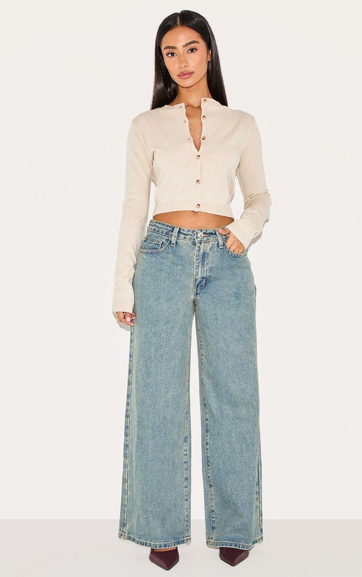 Petite Vintage Wash Washed Wide Leg Jeans by PRETTYLITTLETHING