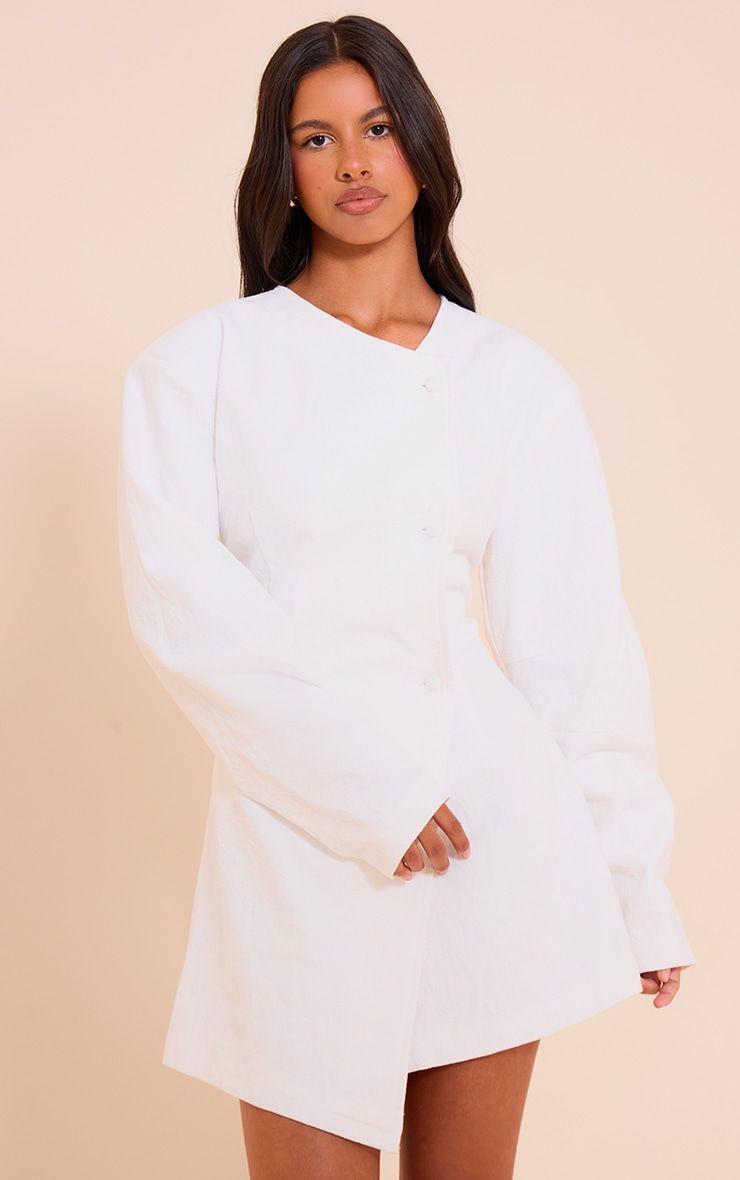 Petite White Premium Linen Look Cinched Waist Cocoon Sleeve Mini Dress by PRETTYLITTLETHING