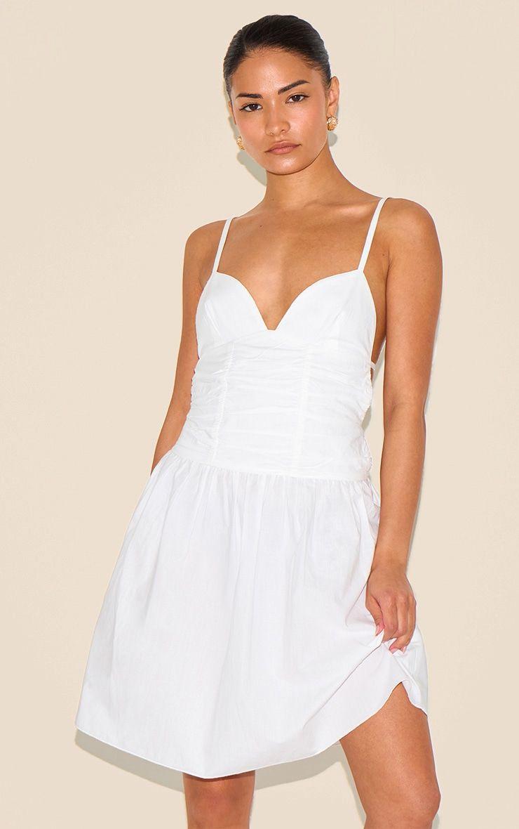 Petite White Woven Halterneck Mini Dress by PRETTYLITTLETHING