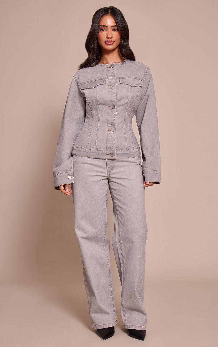 Petite  Wide Leg Contrast Stitch Denim Jeans by PRETTYLITTLETHING