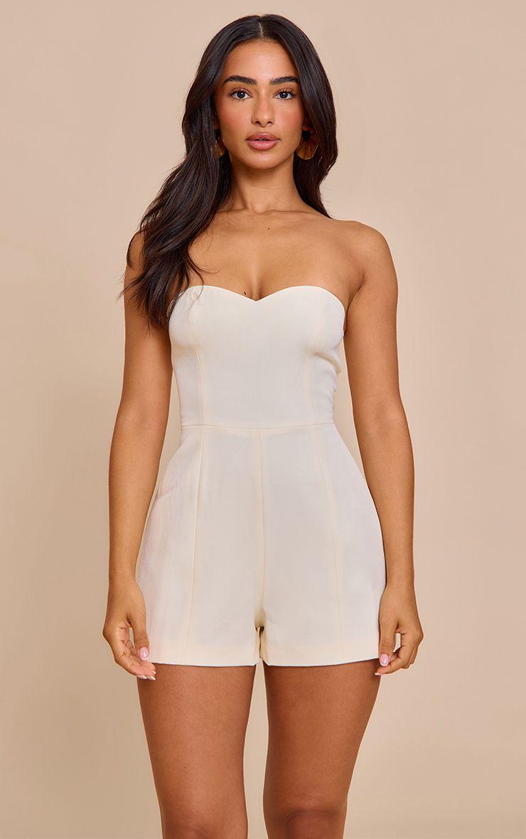 Petite  Woven Sweetheart Neck Detail Playsuit by PRETTYLITTLETHING