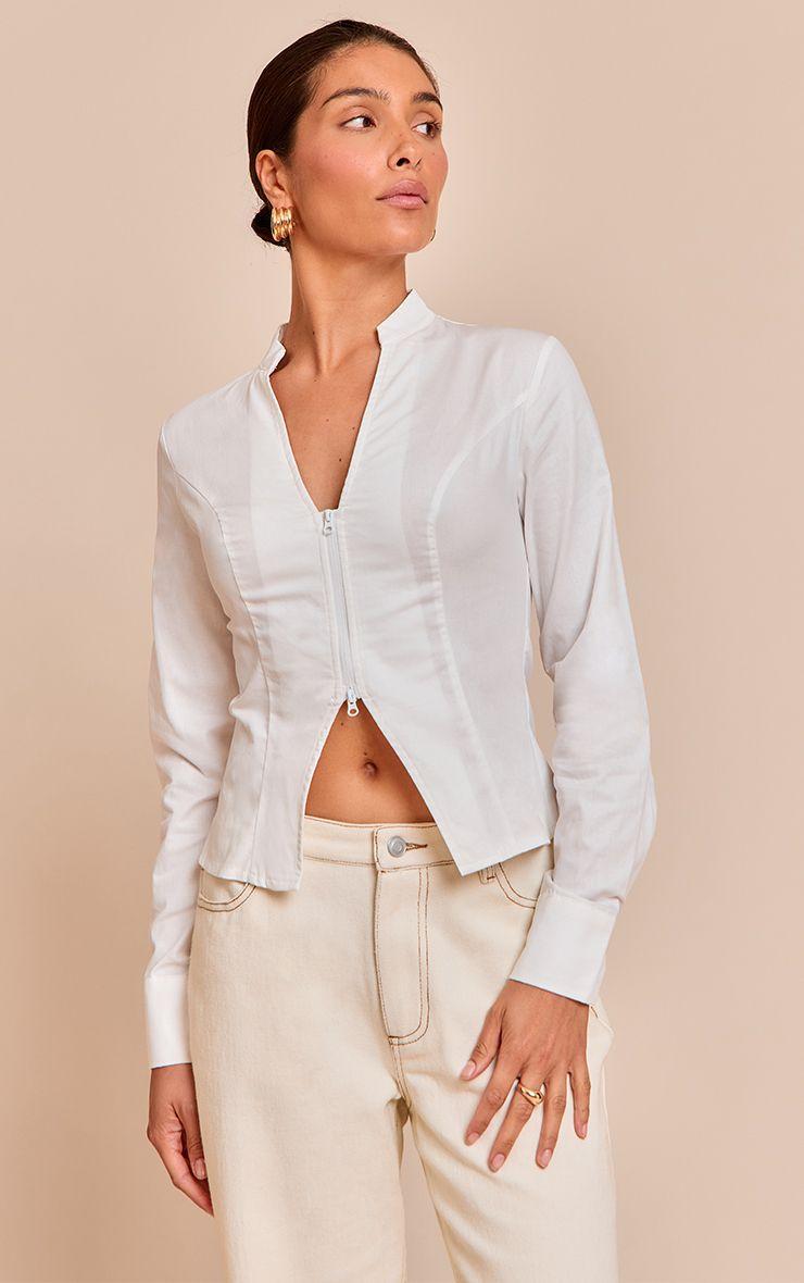 Petite  Zip Up Shirt by PRETTYLITTLETHING