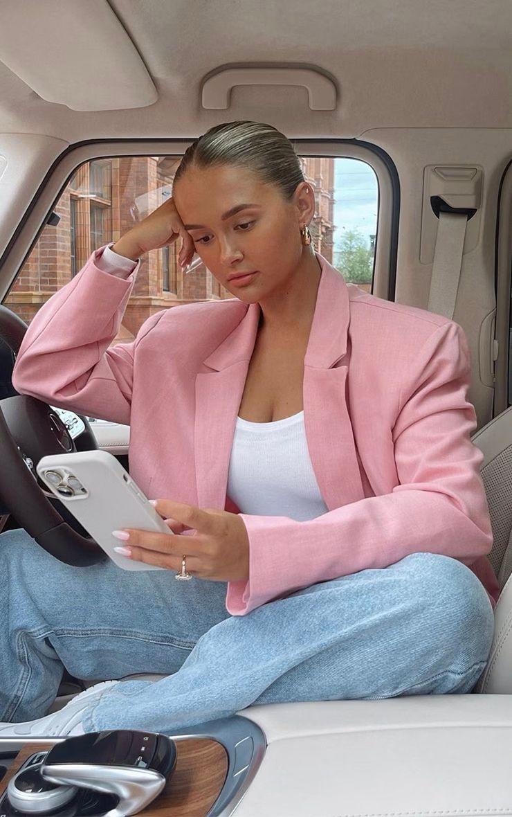 Pink Woven Oversized Curved Hem Boxy Blazer by PRETTYLITTLETHING