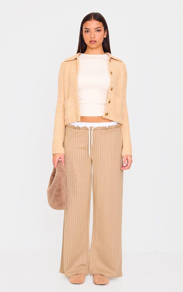 Pinstripe Contrast Waistband Wide Leg Trousers by PRETTYLITTLETHING