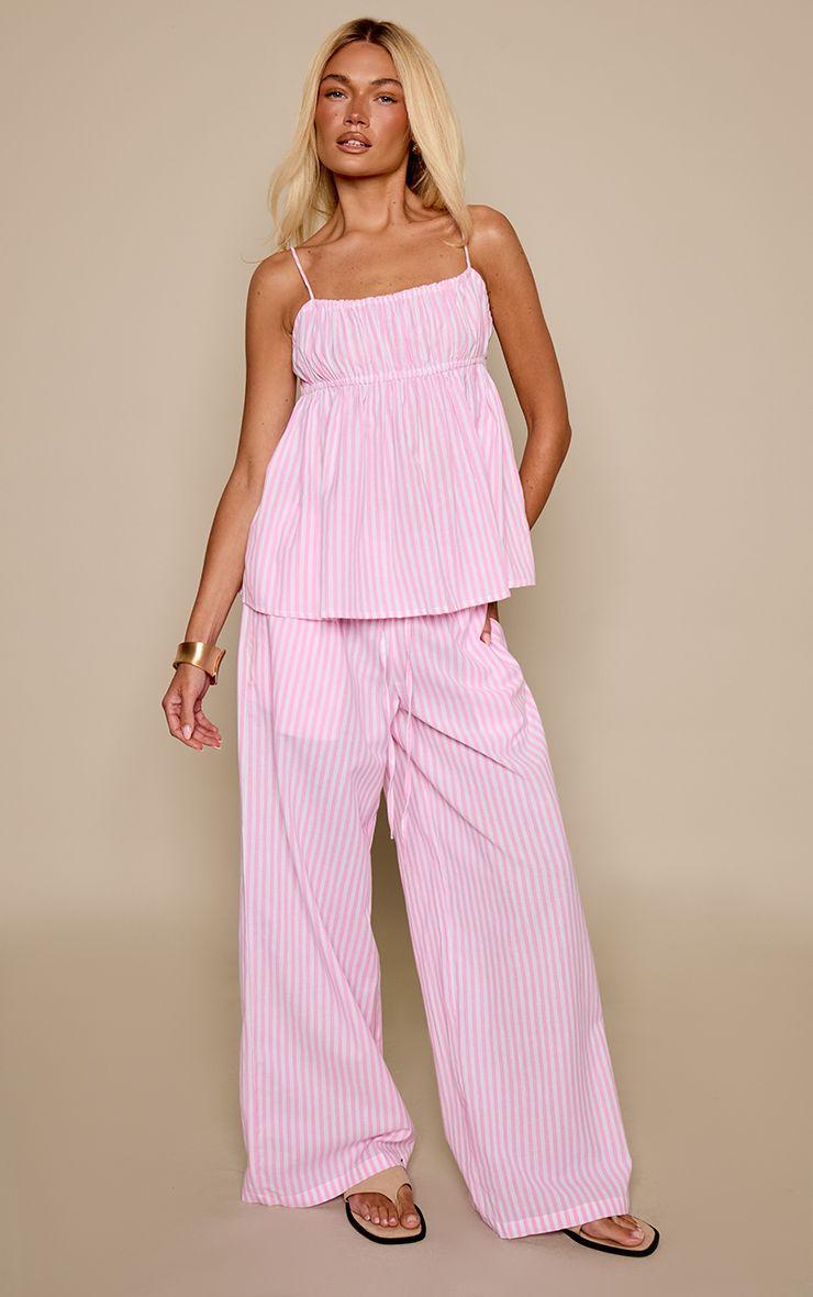 Pinstripe Cotton Elasticated Trousers Co-ord by PRETTYLITTLETHING