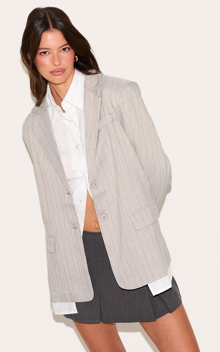 Pinstripe Shirt Detail Blazer by PRETTYLITTLETHING