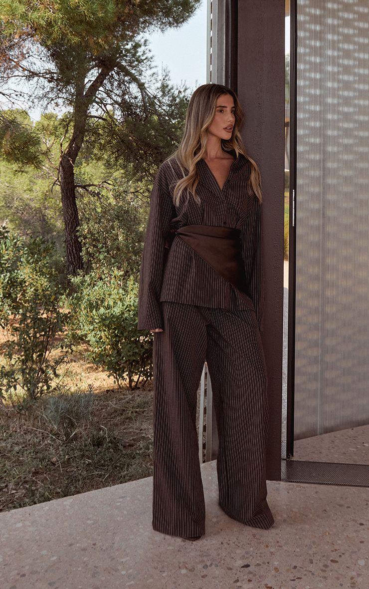 Pinstripe Wide Leg Trouser Co-ord by PRETTYLITTLETHING