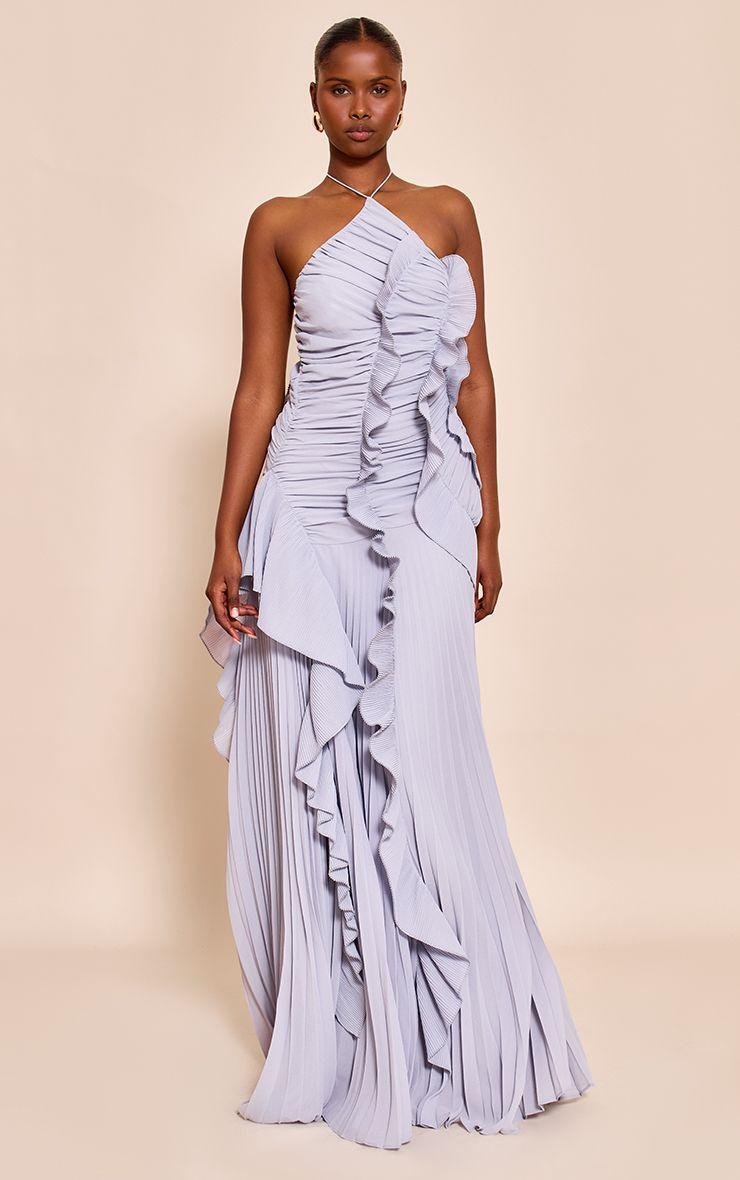 Pleated Frill Halterneck Maxi Dress by PRETTYLITTLETHING