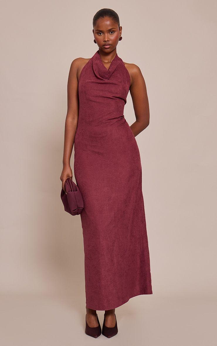 Plum Textured Cowl Neck Sleeveless Maxi Dress by PRETTYLITTLETHING