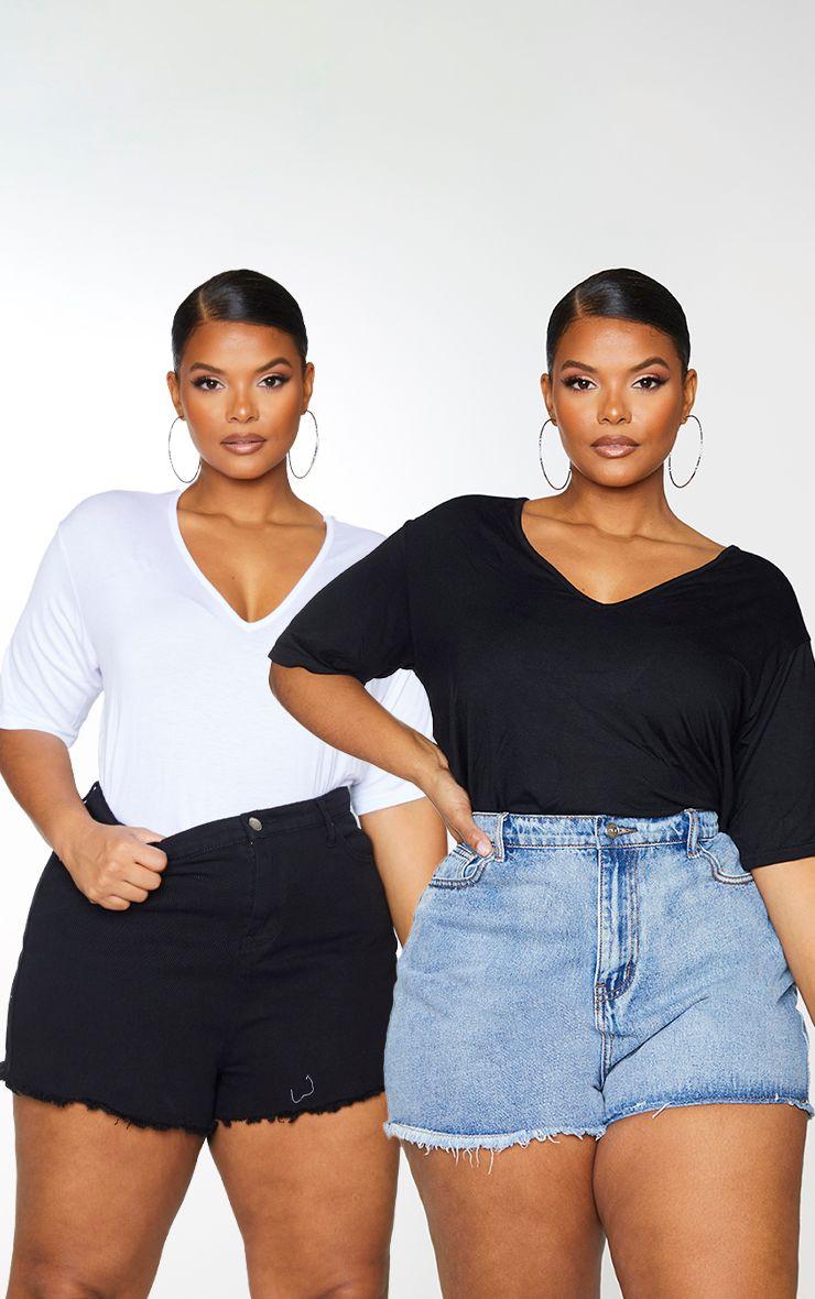 Plus Basic  & White V Neck T Shirt 2 Pack by PRETTYLITTLETHING