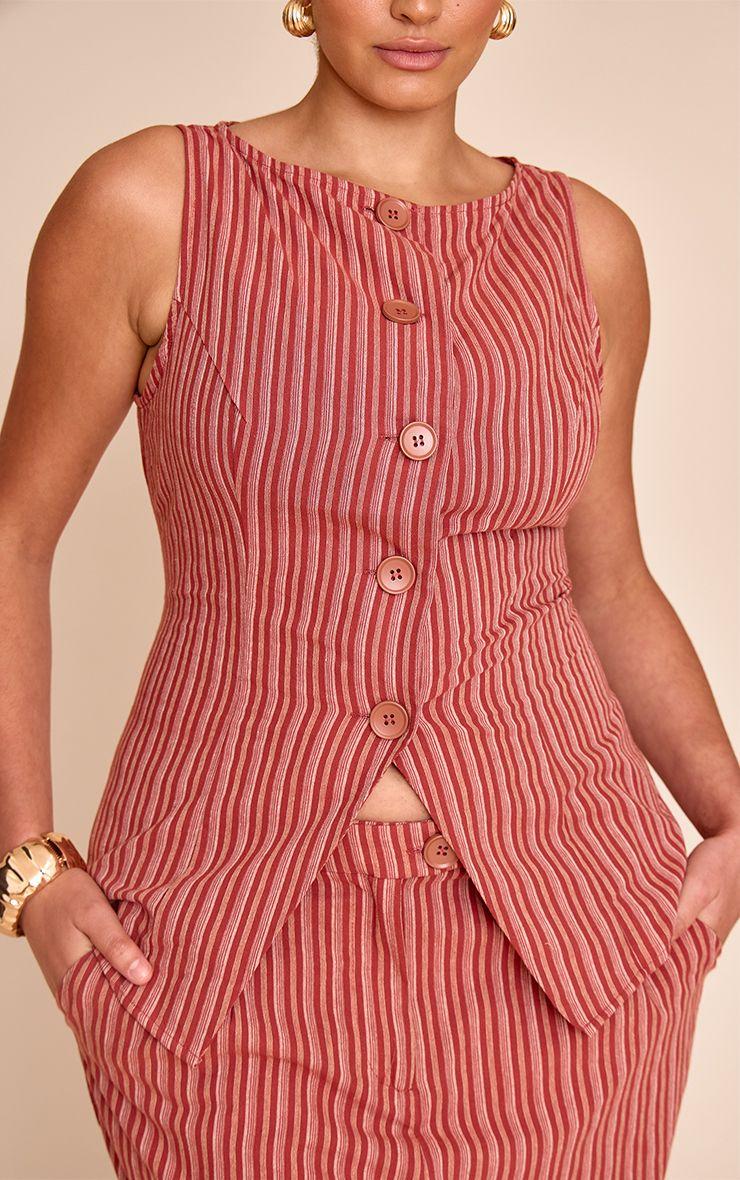 Plus  Boat Neckline Button Down Linen Look Stripe Waistcoat Co-ord by PRETTYLITTLETHING