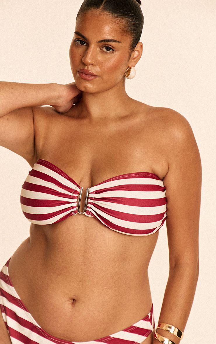 Plus Burgunday Stripe U Bar Bandeau Bikini Top by PRETTYLITTLETHING