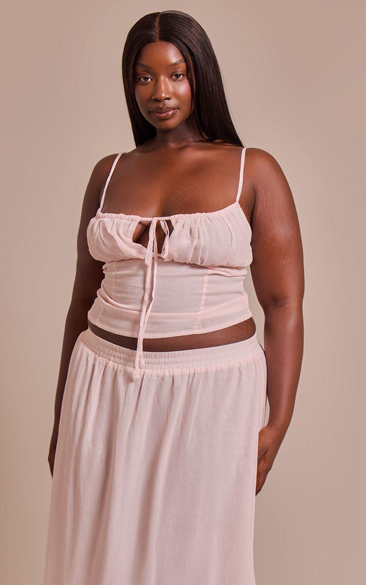 Plus Butter Cream Chiffon Ruched Bust Top by PRETTYLITTLETHING