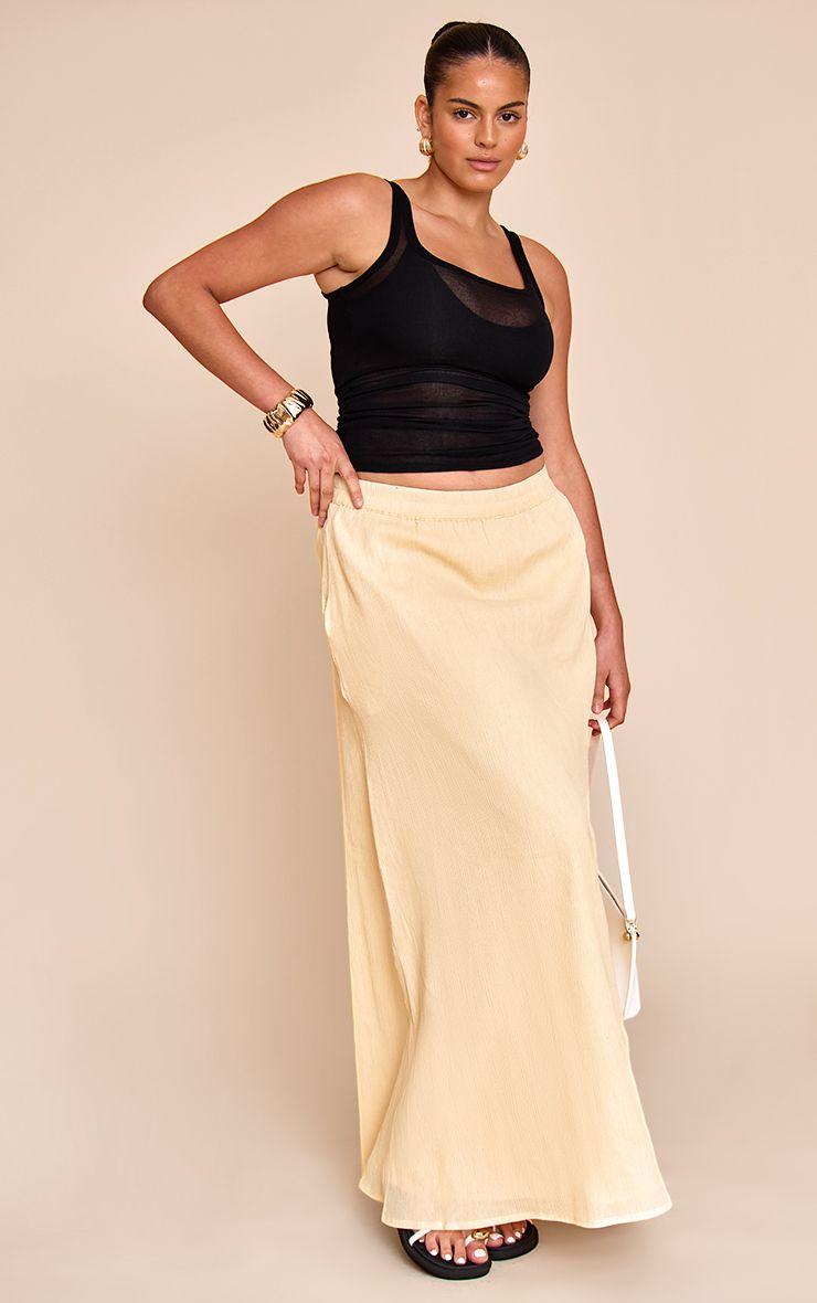 Plus Butter Cream Cotton Cheesecloth Elasticated Waist Maxi Skirt by PRETTYLITTLETHING