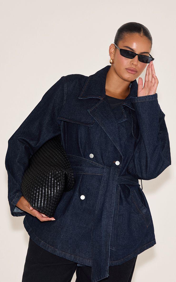 Plus  Cropped Belted Denim Trench by PRETTYLITTLETHING