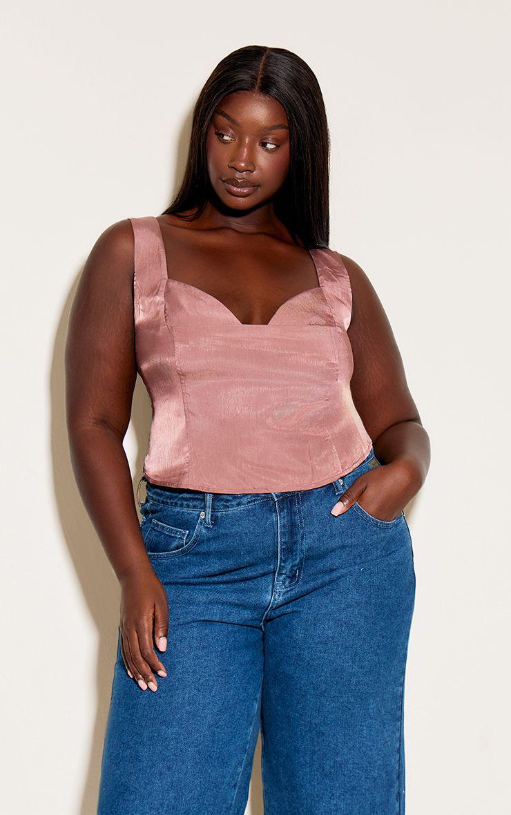 Plus  Cup Detail Boned Matte Satin  Corset by PRETTYLITTLETHING