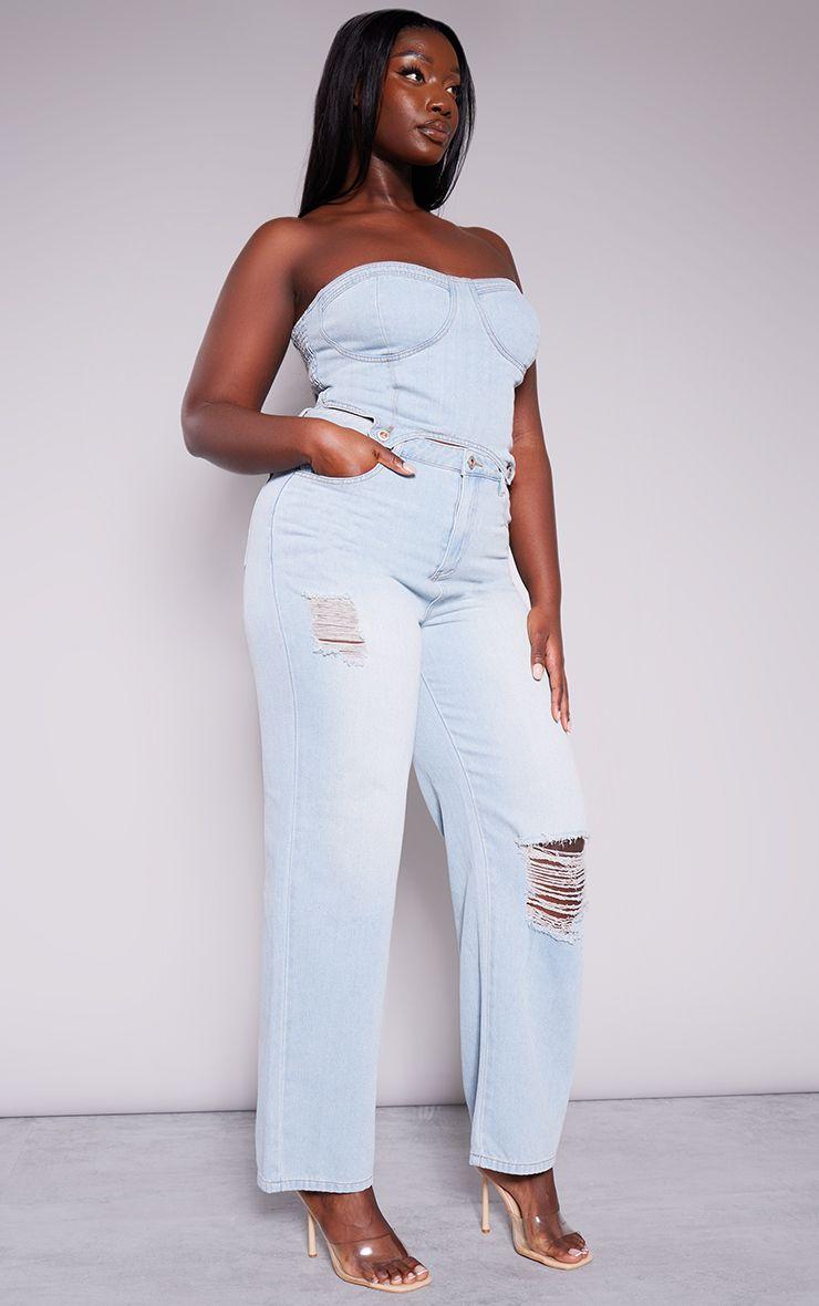 Plus  Detachable Bandeau Denim Jumpsuit by PRETTYLITTLETHING