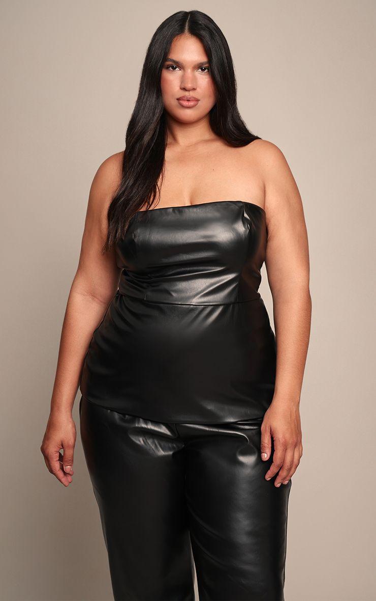 Plus  Faux Leather Fold Over Corset Top by PRETTYLITTLETHING