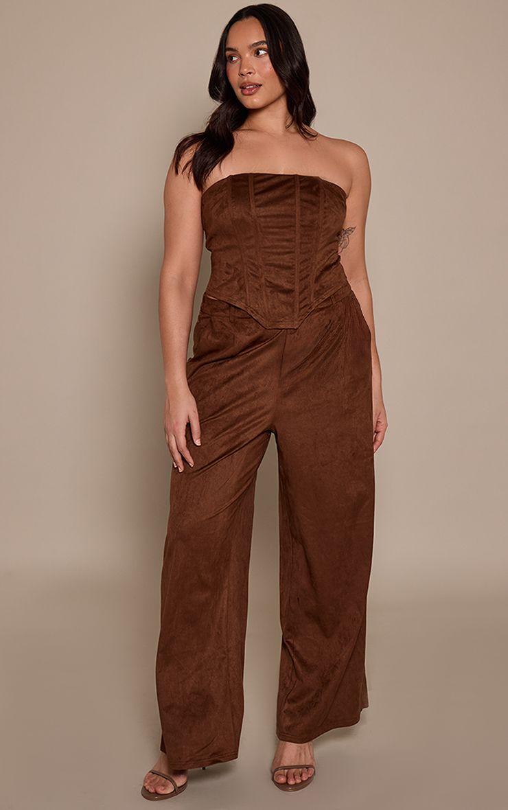 Plus  Faux Suede Tailored Trousers Co-ord by PRETTYLITTLETHING