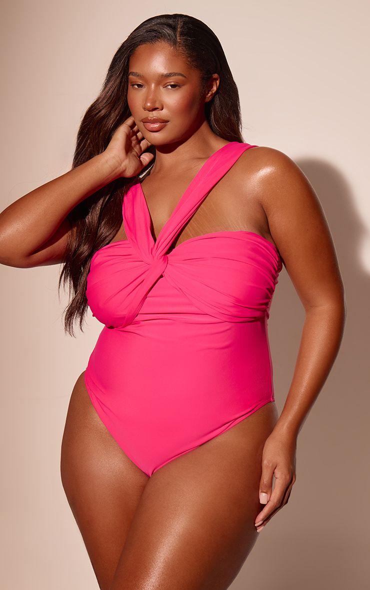 Plus Fuschia Ruched Bust Swimsuit by PRETTYLITTLETHING