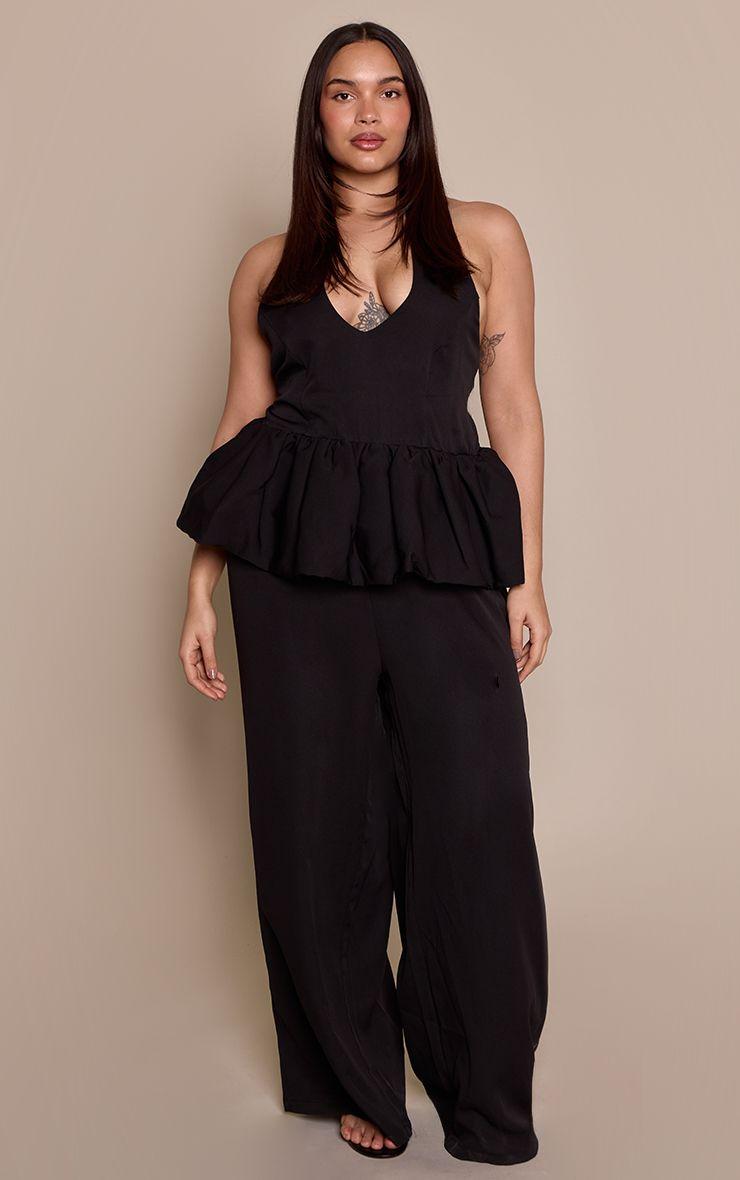 Plus  Halterneck Peplum Wide Leg Jumpsuit by PRETTYLITTLETHING